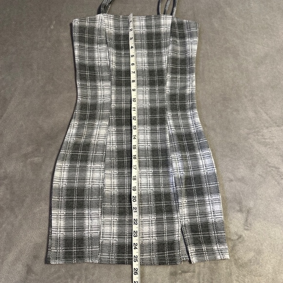 Schoolgirl Minidress Grey White Plaid XS Short Dress Bodycon Costume Cosplay 90s - Picture 3 of 8